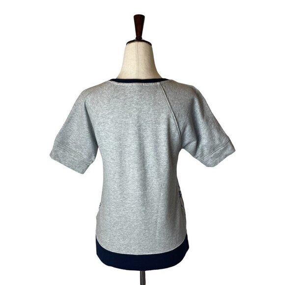 J Crew Blue And Gray Embroidered Panel Short Cuffed Sleeve Sweatshirt Top XS - Picture 4 of 11